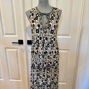 MAX STUDIO Women’s Floral Tiered Midi Dress Size Small Cream Black‎